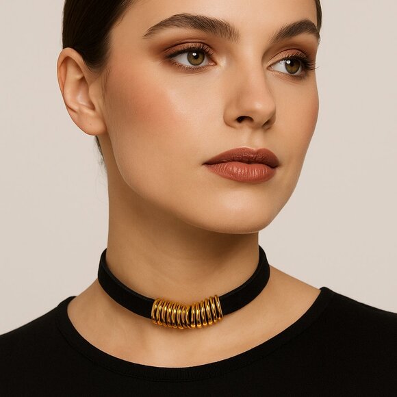 Zara Gold Coil Accent Choker Necklace - Picture 1 of 5